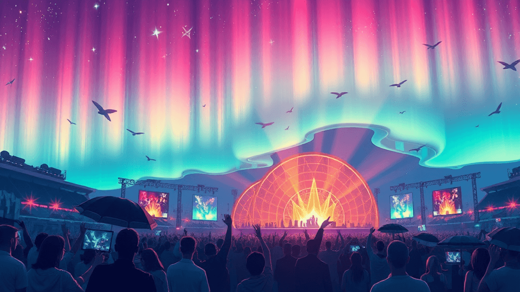 영종도 인스파이어 아레나: K팝부터 리조트까지 완벽 즐기기 6 인스파이어 아레나 특별 이벤트: 놓치면 후회할 오로라 쇼와 공연 정보 (illustration 스타일)