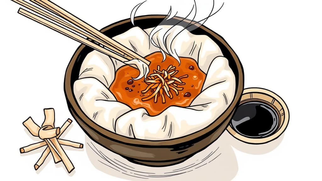 상하이 예원 옛거리: 샤오롱바오 성지, 남상만두 맛집 탐방 & 필수 팁 3 샤오롱바오의 정수: 뜨거운 육즙의 비밀 (illustration 스타일)