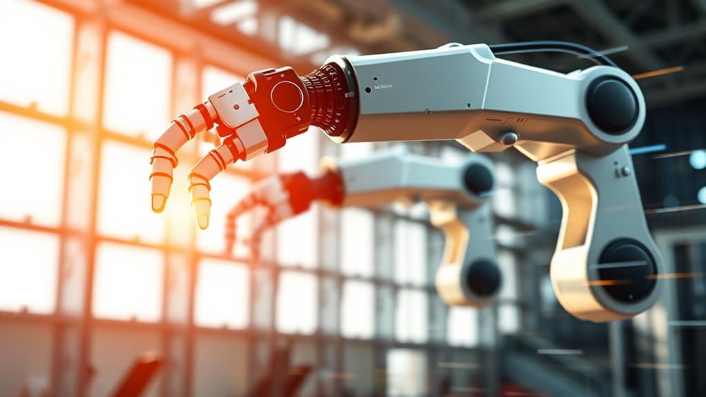 우주·로봇 핵심 부품, 새로운 성장 동력. 하모닉 드라이브 시스템즈 4 로봇 팔 부품, 미래를 열다 (realistic 스타일)