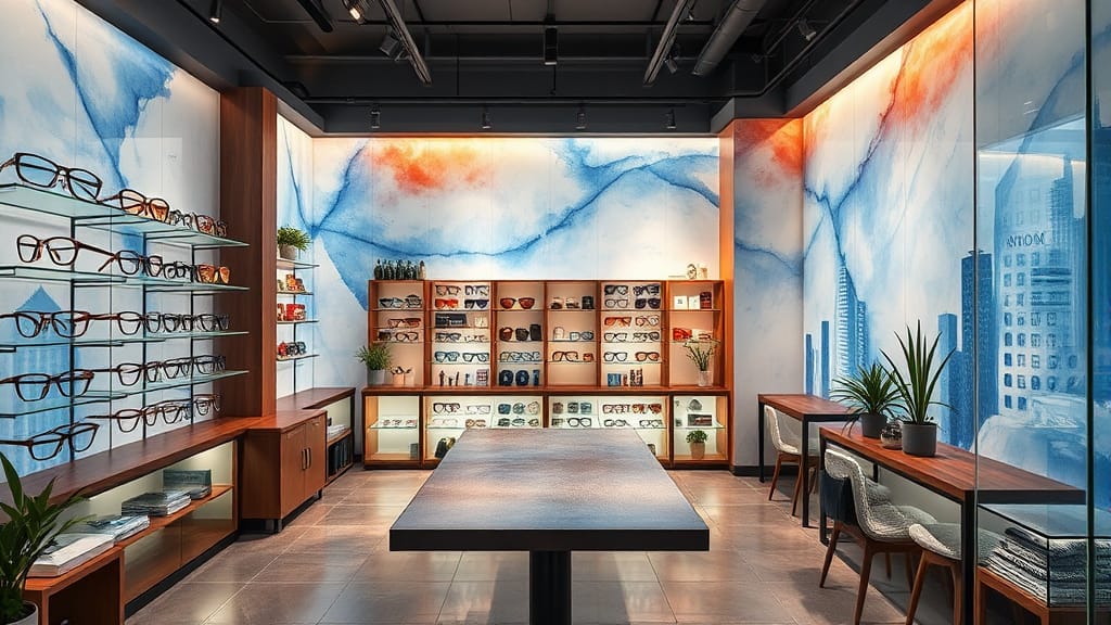 성수동 블루엘리펀트: 동화 속 쇼핑, 카페, 안경까지 완벽 경험 2 성수동 블루엘리펀트: 매장 구성 및 특징 탐구 (watercolor 스타일)