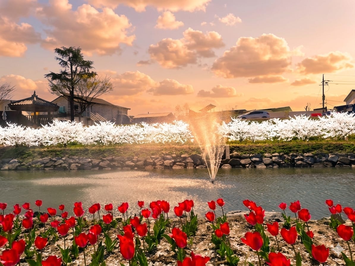 양지천 벗꽃 및 꽃길 일출 풍경