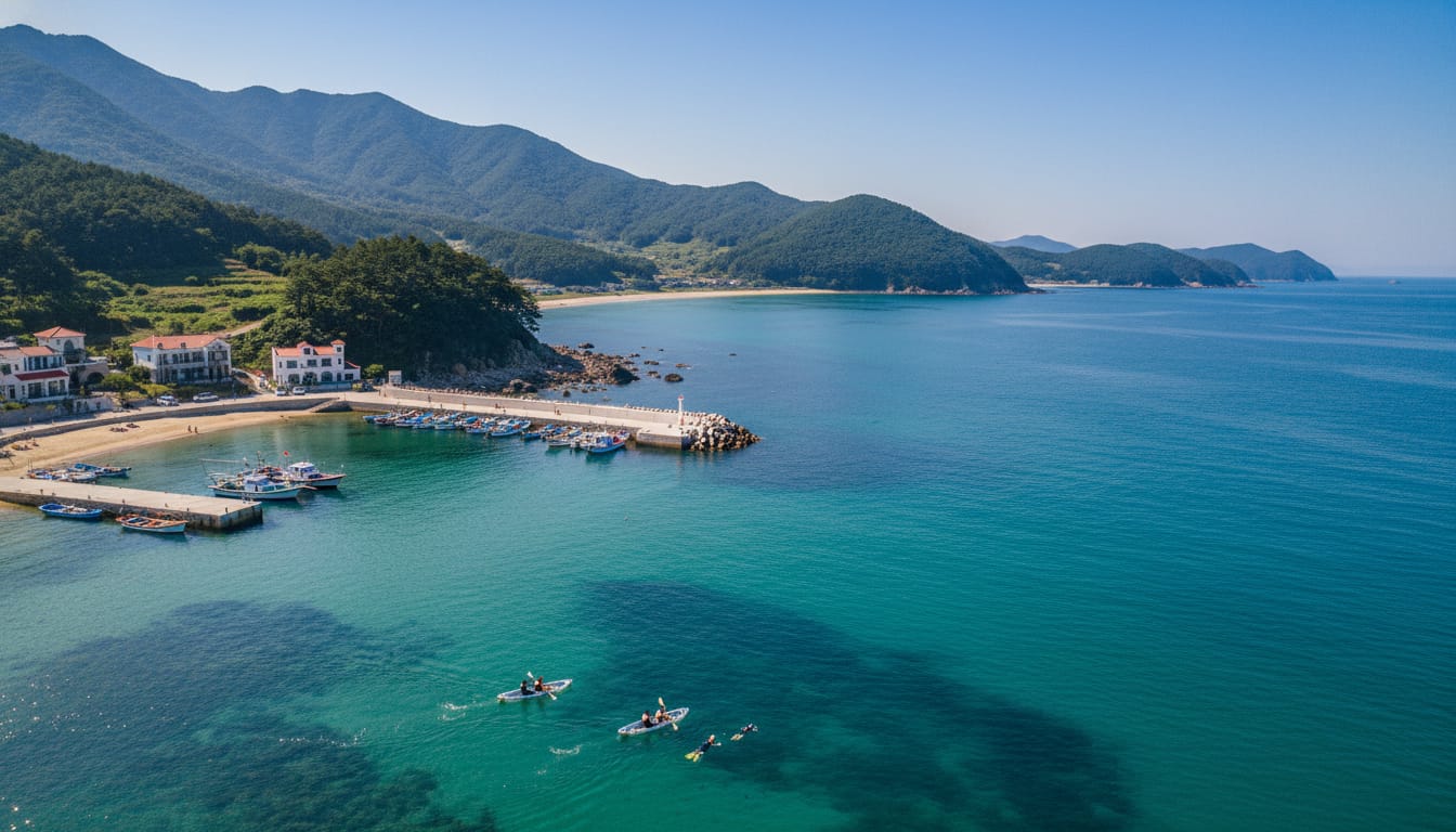 한국의 나폴리!/장호용화관광랜드 해양레포츠 & 트레킹. 맛집 BEST 4 3 한국의 나폴리라 불리는 장호용화관광랜드의 아름다운 해안선과 에메랄드빛 바다 전경